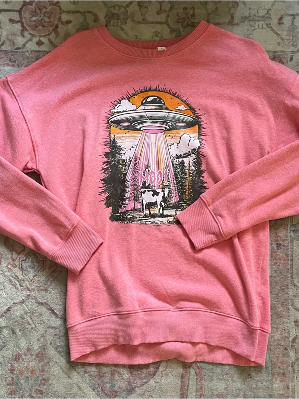 Pink Graphic UFO Crewneck Sweatshirt